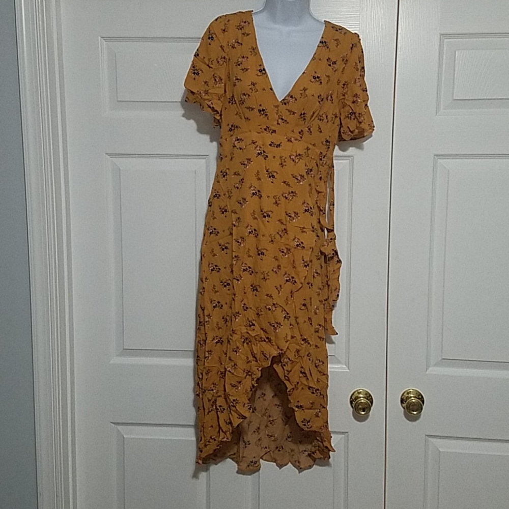 Mustard Floral High-Low Dress - Picture 2 of 5
